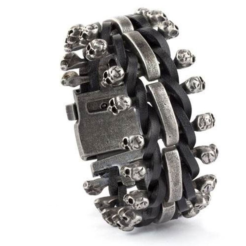 Skulls On Leather Bracelet