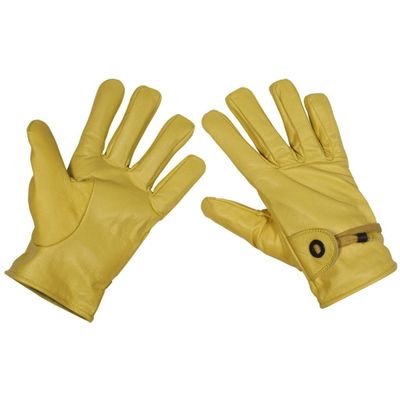 Leather gloves with drawstring