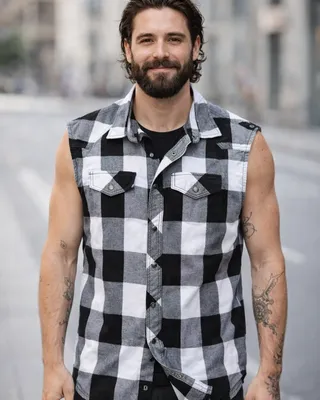 Sleeveless flannel shirt white/black