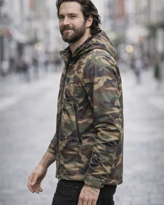 Camo softshell jakke med fleeceforing