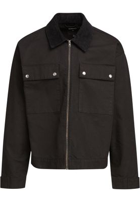 Vita tryckta knappar, två bröstfickor Mens Workwear Cotton Jacket Jacka för herr – svart