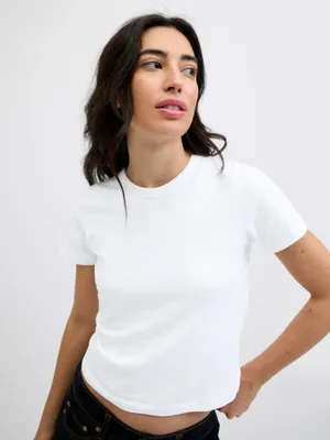 Klassisk kort T-shirt med rund hals dam