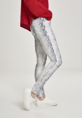 Tight stretch twill pants lady with snake pattern