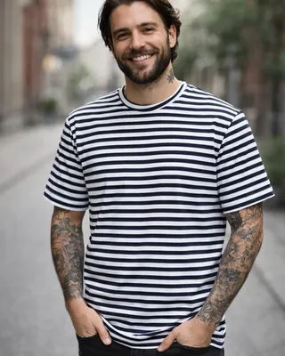 White and blue-striped t-shirt men