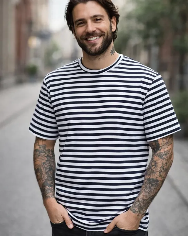 White and blue-striped t-shirt men