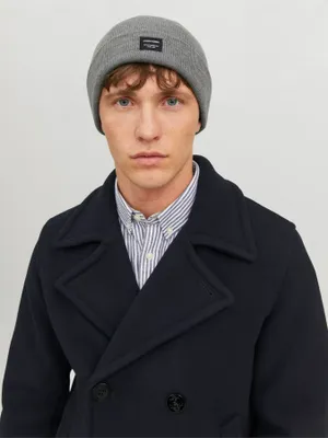 Gråmelerad ribbstickad mössa Jack & Jones