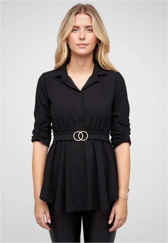 Ruffle blouse with buttons and belt