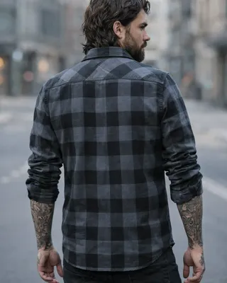 Black/gray checkered flannel shirt