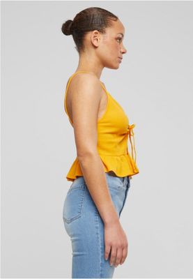 Spaghetti-strap peplum top with tie