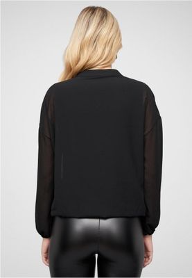 Chiffonbluse med stand-up krave og bindedetaljer