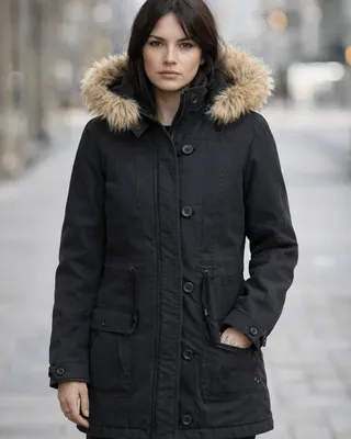 Women Nila Winterparka med fuskpälshuva - svart