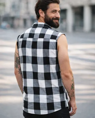 Sleeveless flannel shirt white/black