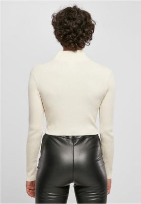 Ladies Cropped Rib Knit Zip Cardigan