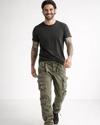 Stylish Slim Fit Cargo Pants för herr - olive