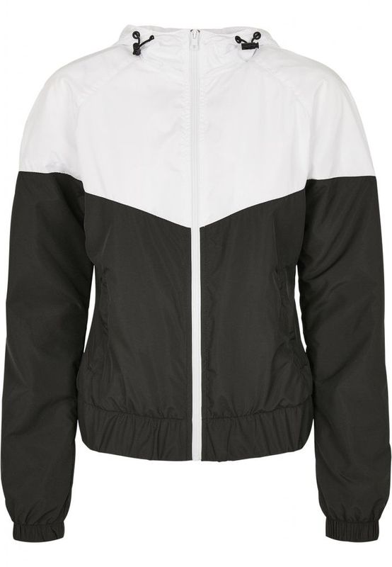 Two-color windbreaker with hooded lady