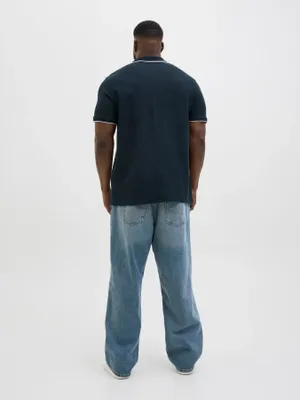 Marinblå pikétröja med vita detaljer – Jack & Jones Plus Size