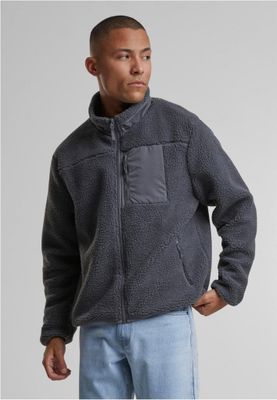 Sporty fleece jacket for men with zipper and breast pocket