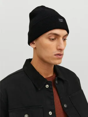 Svart ribbstickad mössa Jack & Jones