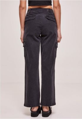 Ladies High Waist Straight Denim Cargo Pants