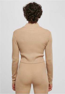 Ladies Cropped Rib Knit Zip Cardigan