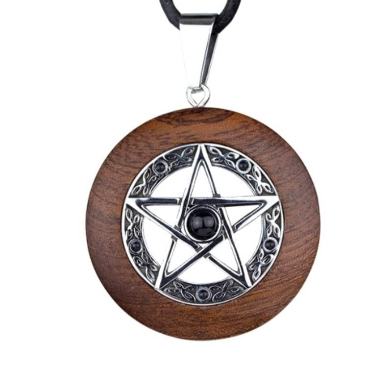 "Black pentagram" wooden pendant necklace