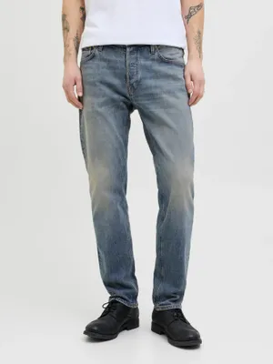 Stentvättade jeans tapered fit herr - MIKE