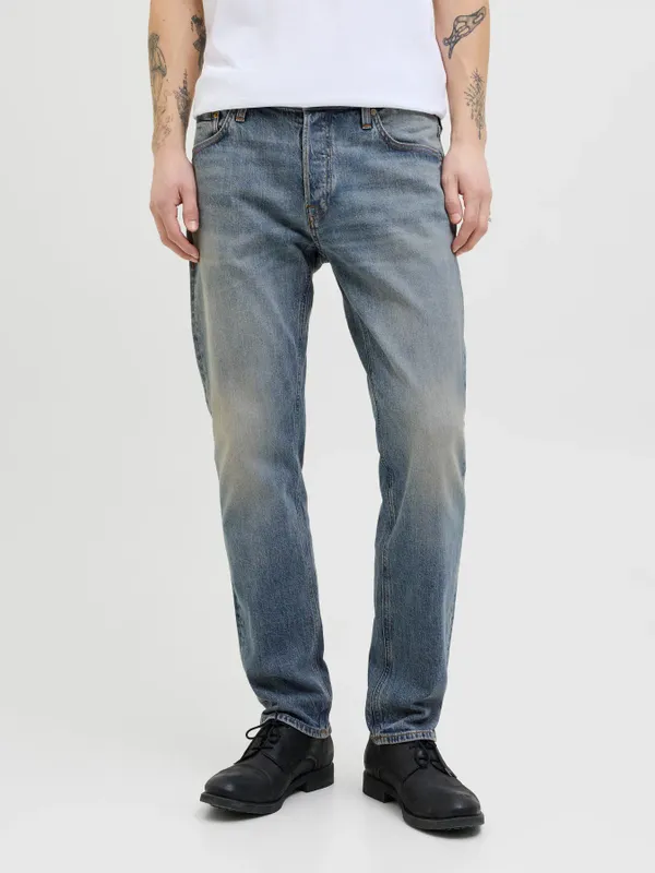 Stentvättade jeans tapered fit herr - MIKE