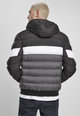 Three-colored padded men's jacket with hood