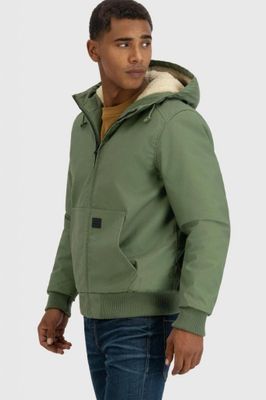 Short hooded jacket with teddy lining