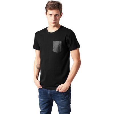 T-shirt med läder ficka