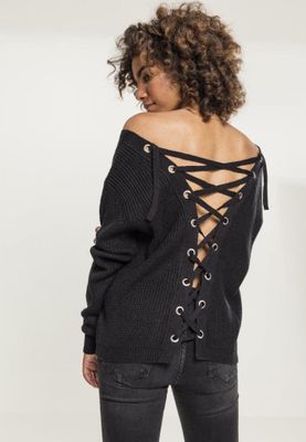 V-neck sweater with lace in the back lady