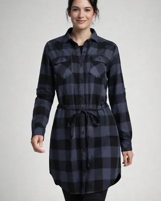 Långärmad skjortklänning flanell - dam