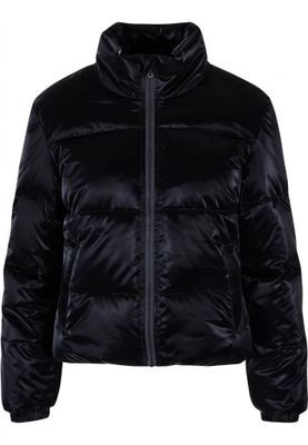 Glossy puffer jacket lady shark skin