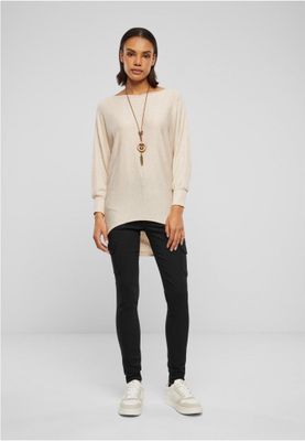 Women's long knitted sweater including necklace