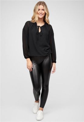 Chiffonbluse med stand-up krave og bindedetaljer