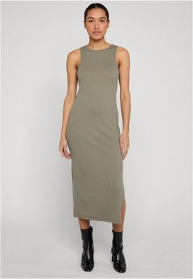 Ribbad klänning för dam – ljus olivgrön