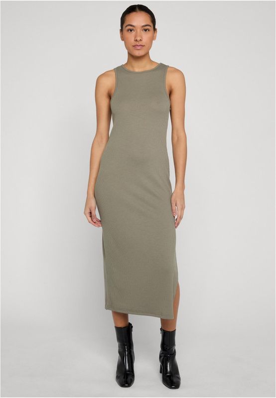 Ribbad klänning för dam – ljus olivgrön