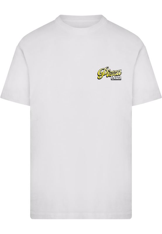 T-shirt i bomullsjersey med pizza Plaza Luigi – vit