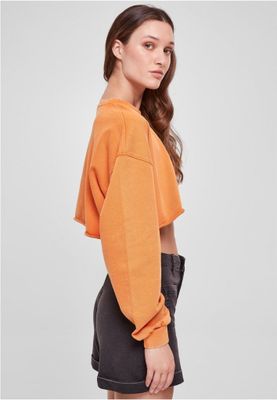 Ladies Cropped Flower Embroidery Terry Crewneck