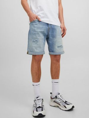 Light blue denim shorts with torns