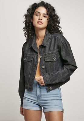Black denim jacket in oversize model women