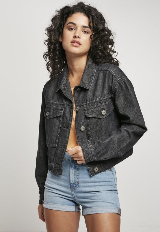 Black denim jacket in oversize model women