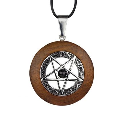 Pentagram træhæng halskæde