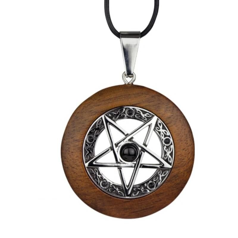 Pentagram wooden pendant necklace