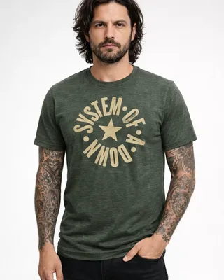 System of a Down Circle Star Logo T-shirt herr i oliveheather