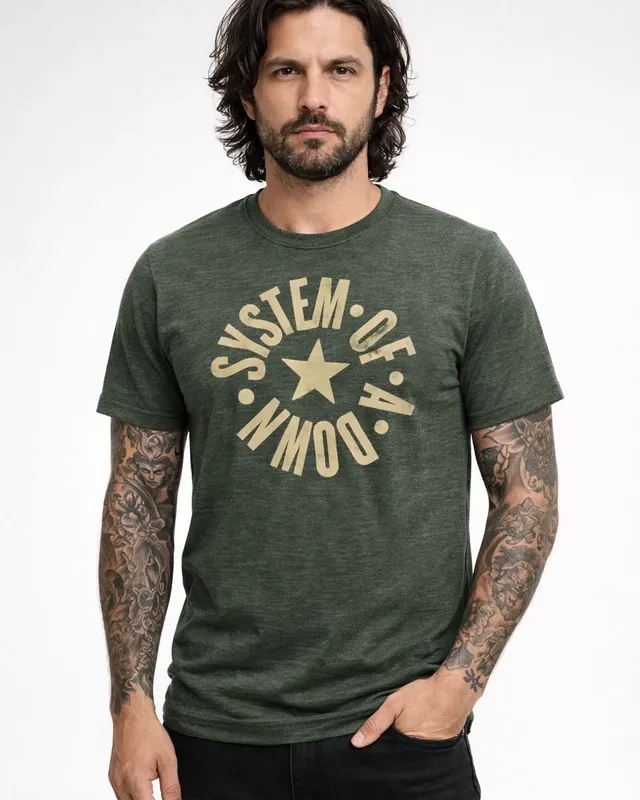 System of a Down Circle Star Logo T-shirt herr i oliveheather