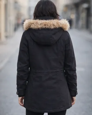 Women Nila Winterparka med fuskpälshuva - svart