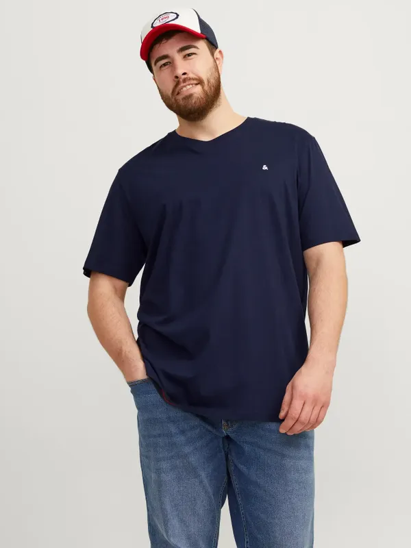 Marinblå plus size T-shirt herr med broderi – Jack & Jones