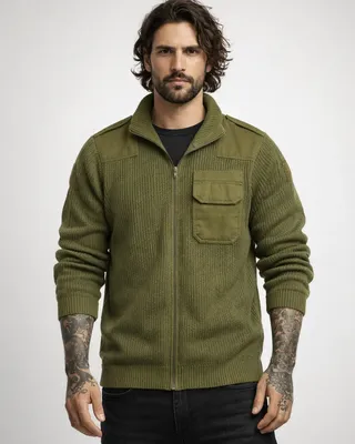 Lagda fickor på bröstet BW Cardigan Jacka för herr – olive