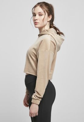 Ladies Cropped Velvet Oversized Hoody